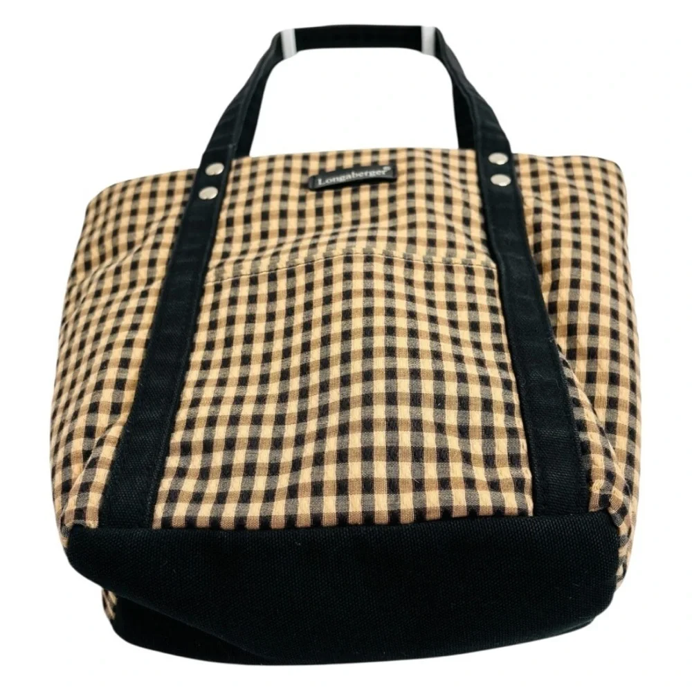 Longaberger Women’s Homestead Black Tan Checkered Tote Bag